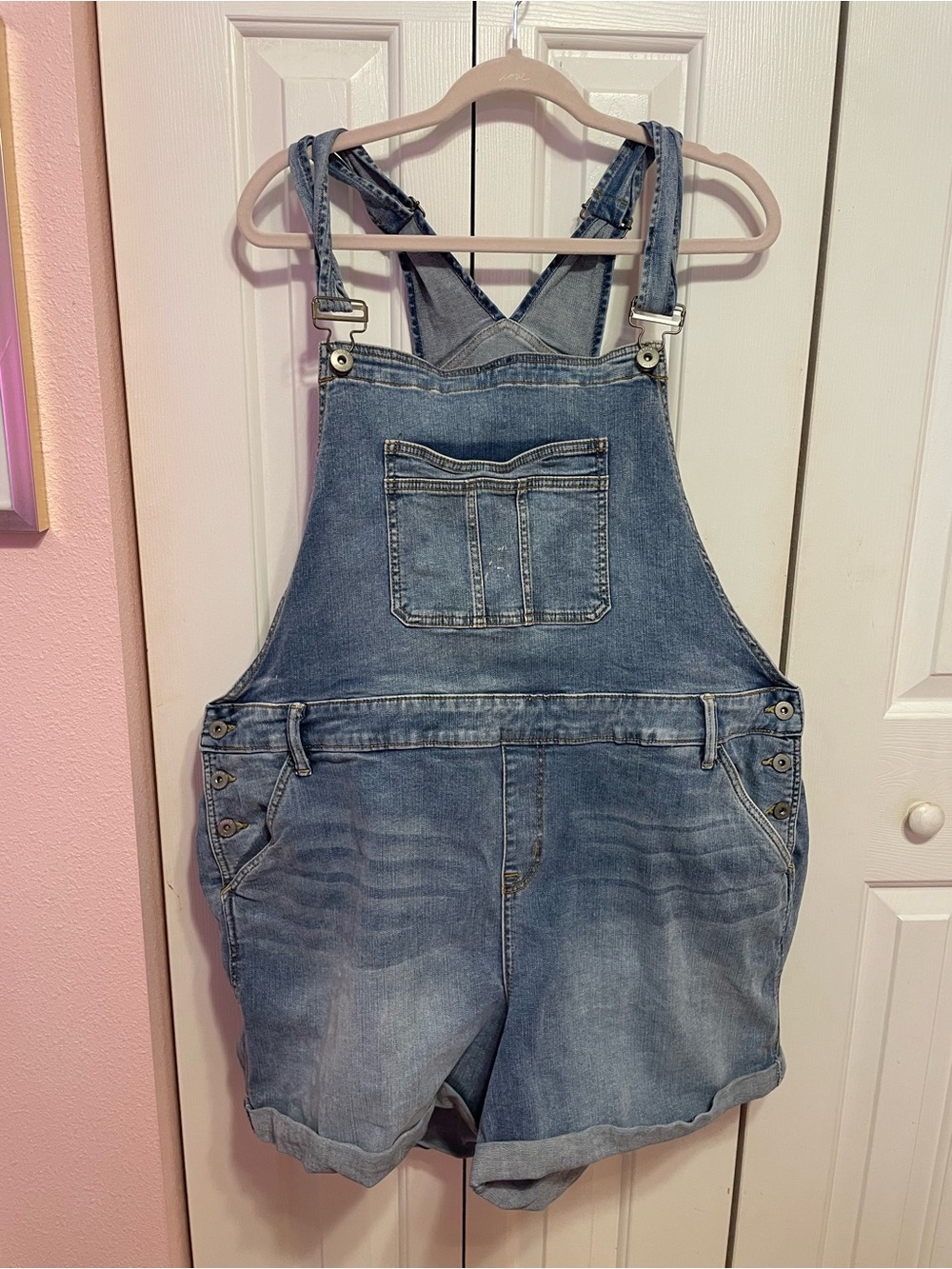 Denim Blue Plus Size Short Overalls - Classic Casual One-Piece